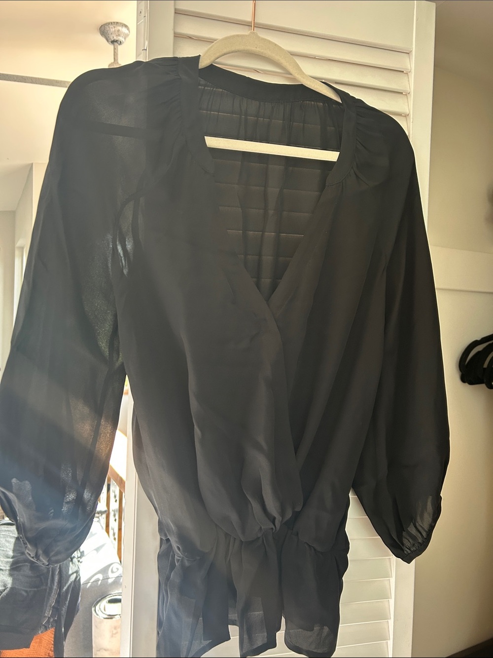 Splendid 100% Silk Black Sheer Wrap-Front Blouse